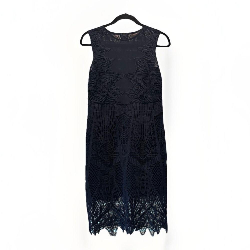 BARDOT‎ Lace Pencil Navy Blue Sexy Sheer Top Midi Dress Date Formal Sz 6 Small